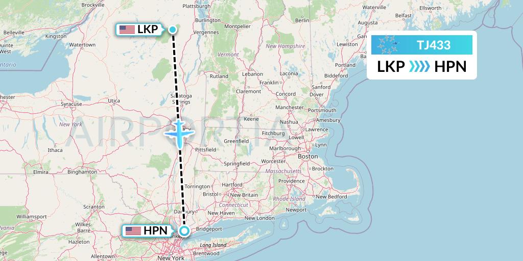 TJ433 Tradewind Aviation Flight Map: Lake Placid to White Plains