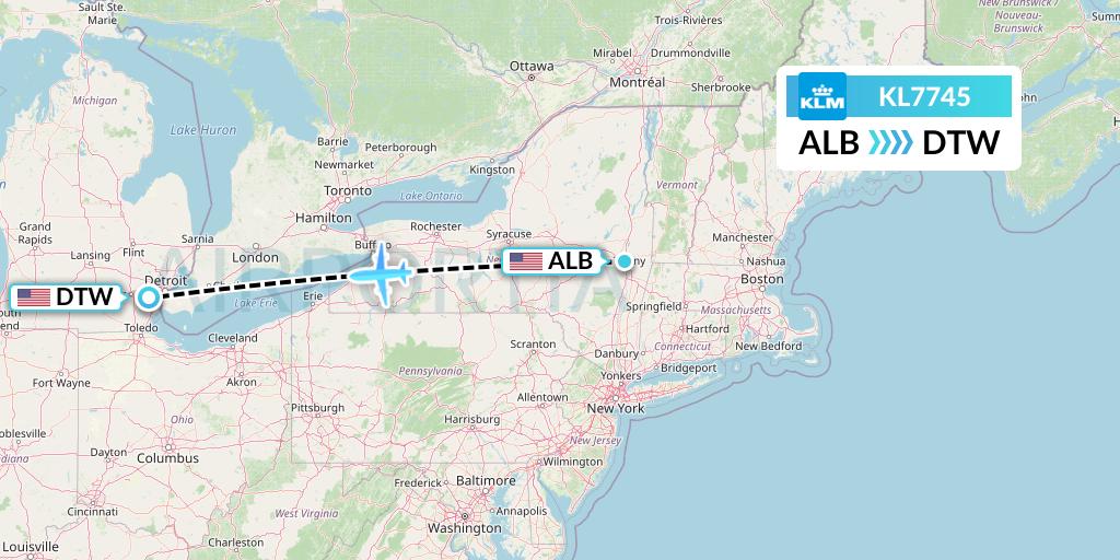 KL7745 Flight Status KLM Albany to Detroit (KLM7745)