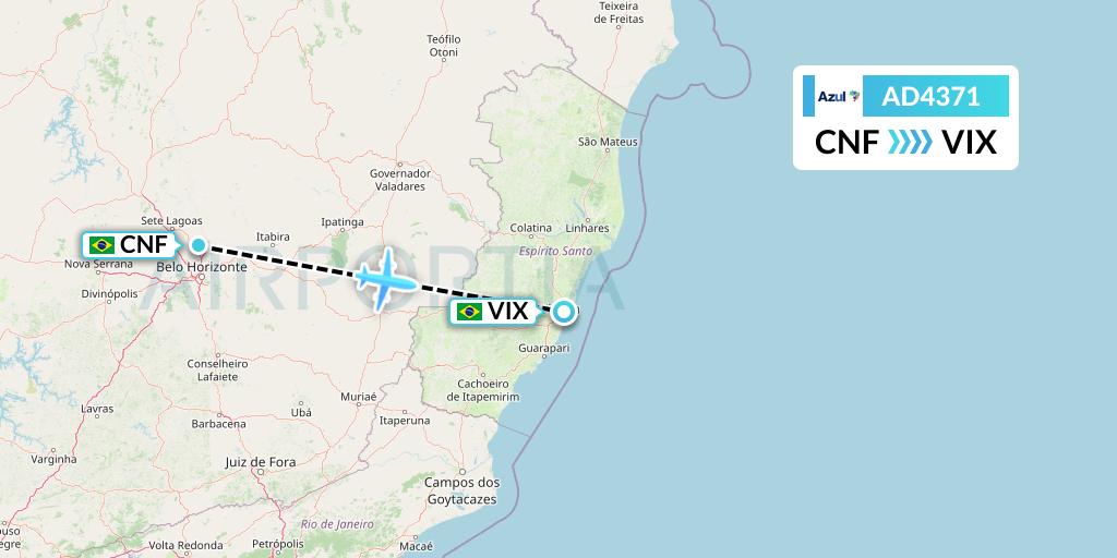 AD4371 Azul Brazilian Airlines Flight Map: Belo Horizonte to Vitoria