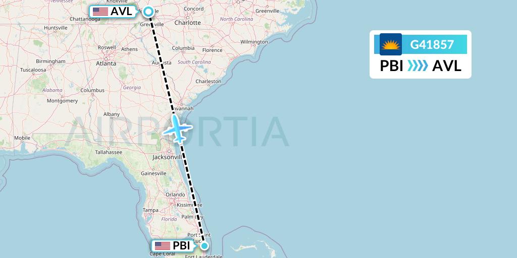 G41857 Allegiant Air Flight Map: West Palm Beach to Asheville