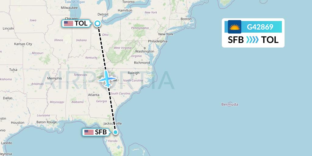 G42869 Allegiant Air Flight Map: Orlando to Toledo