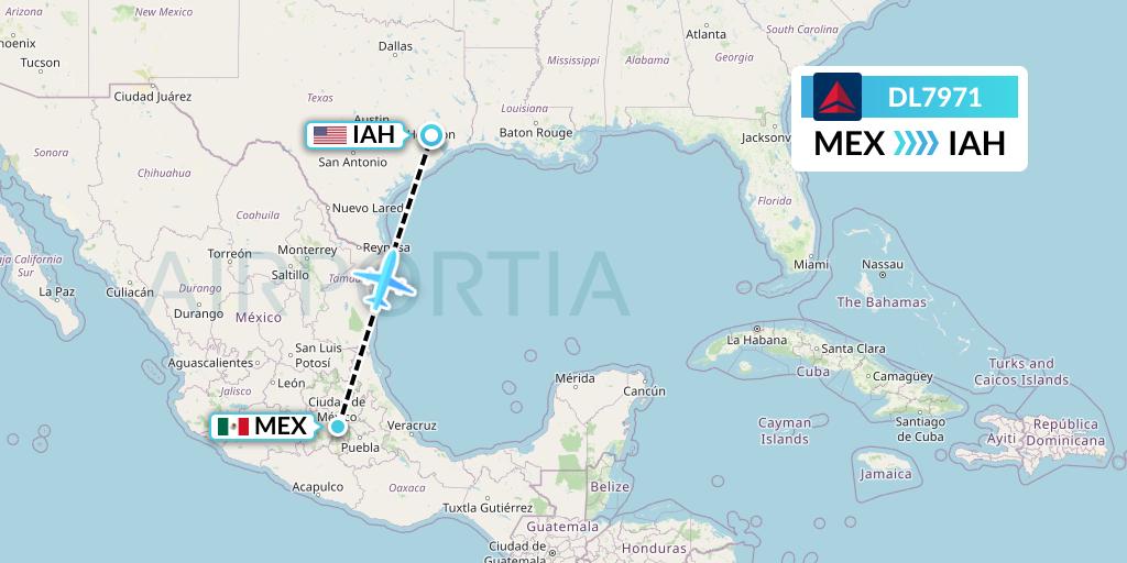 DL7971 Delta Air Lines Flight Map: Mexico City to Houston