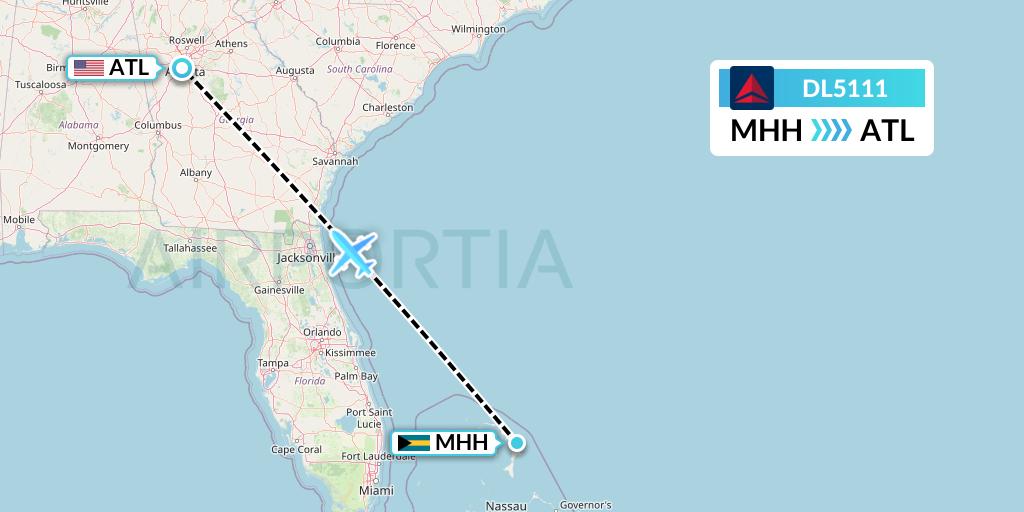 DL5111 Delta Air Lines Flight Map: Marsh Harbour to Atlanta