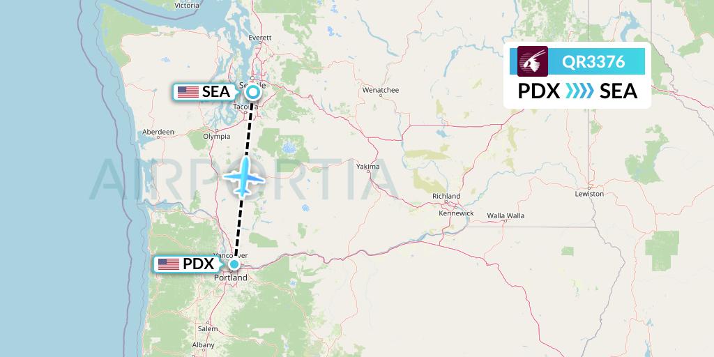 QR3376 Qatar Airways Flight Map: Portland to Seattle