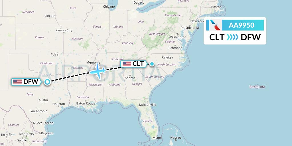 AA9950 American Airlines Flight Map: Charlotte to Dallas