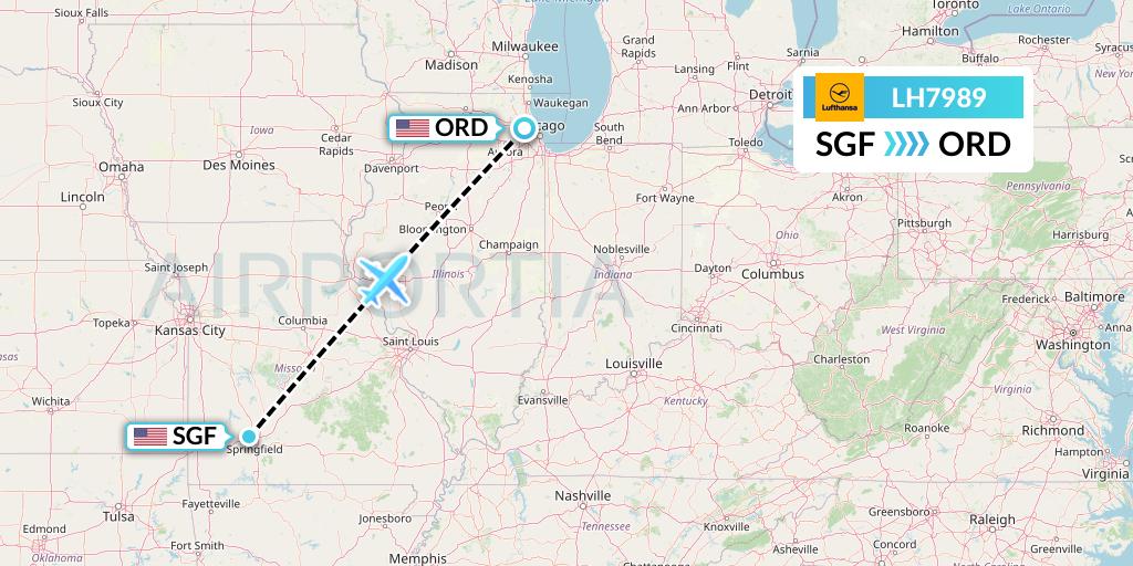 LH7989 Lufthansa Flight Map: Springfield to Chicago