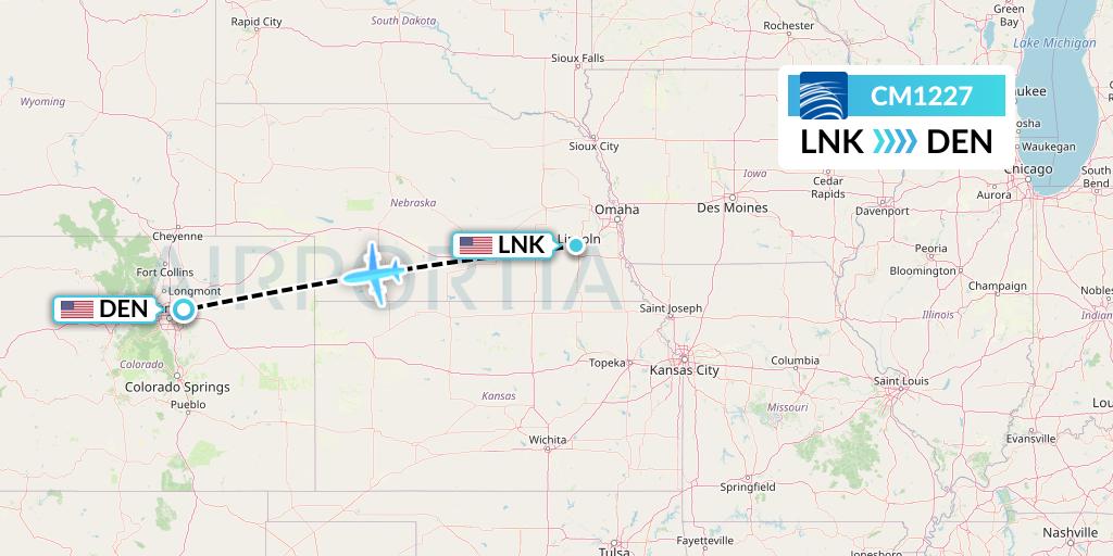 CM1227 Copa Airlines Flight Map: Lincoln to Denver