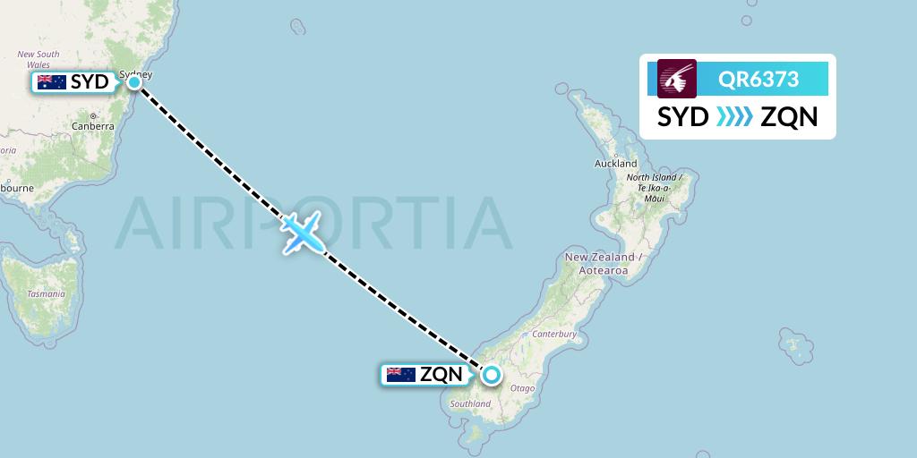 QR6373 Qatar Airways Flight Map: Sydney to Queenstown