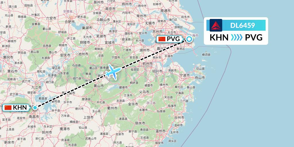 DL6459 Delta Air Lines Flight Map: Nanchang to Shanghai