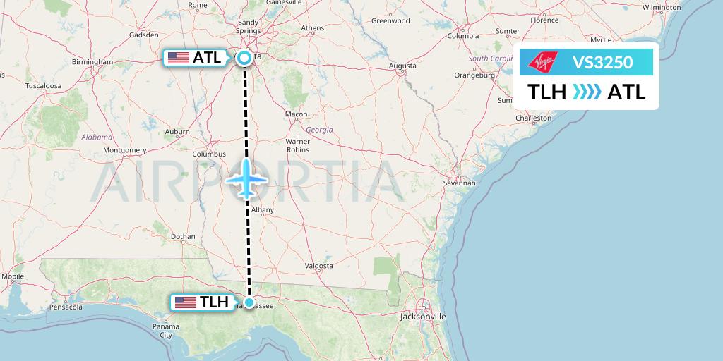 VS3250 Virgin Atlantic Airways Flight Map: Tallahassee to Atlanta