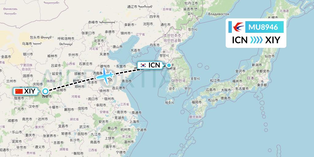 MU8946 China Eastern Airlines Flight Map: Seoul to Xi'an