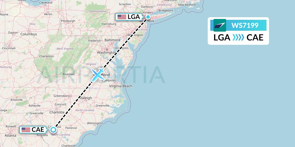 WS7199 Flight Status WestJet New York to Columbia (WJA7199)