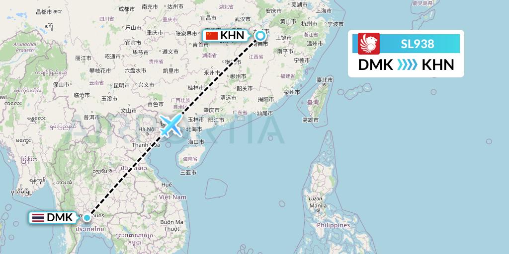 SL938 Thai Lion Air Flight Map: Bangkok to Nanchang