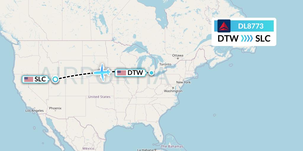 DL8773 Delta Air Lines Flight Map: Detroit to Salt Lake City