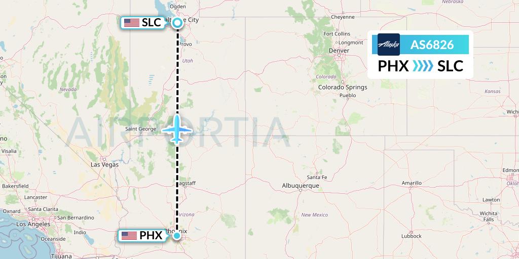 AS6826 Alaska Airlines Flight Map: Phoenix to Salt Lake City