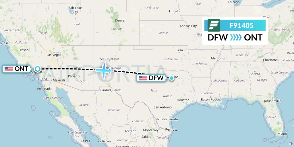 F91405 Frontier Airlines Flight Map: Dallas to Ontario
