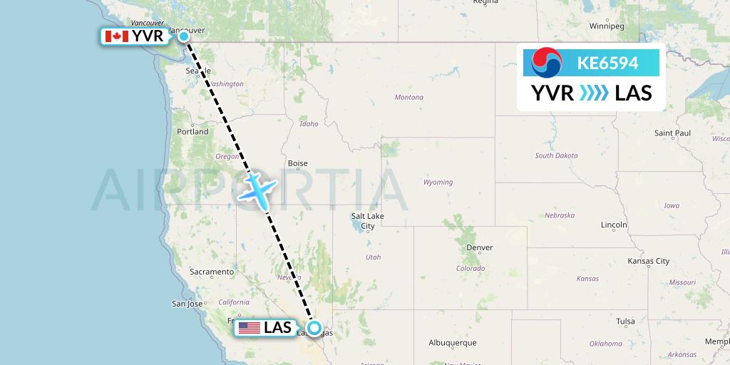KE6594 Korean Air Flight Map: Vancouver to Las Vegas