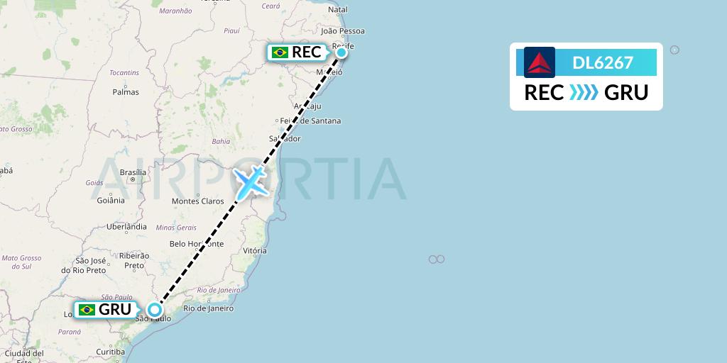 DL6267 Delta Air Lines Flight Map: Recife to Sao Paulo