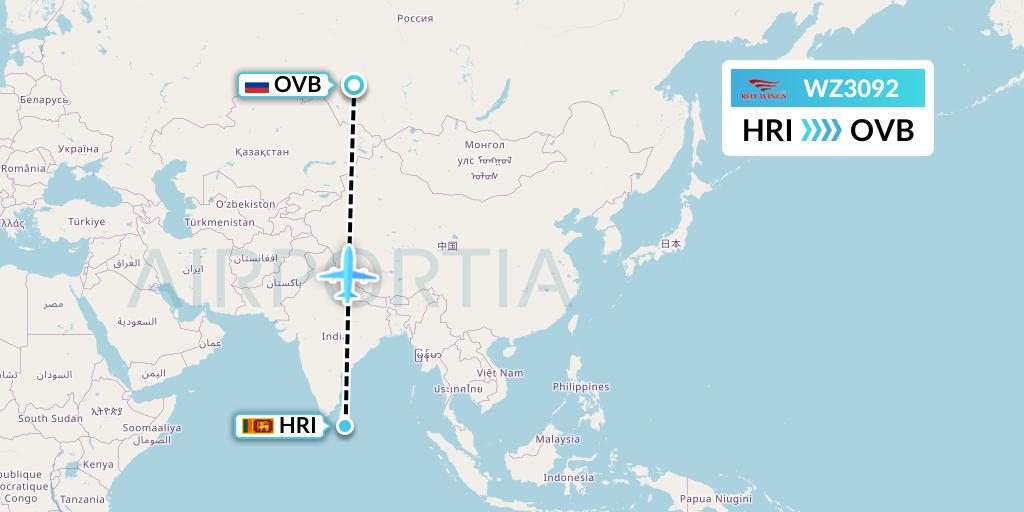 WZ3092 Red Wings Flight Map: Hambantota to Novosibirsk