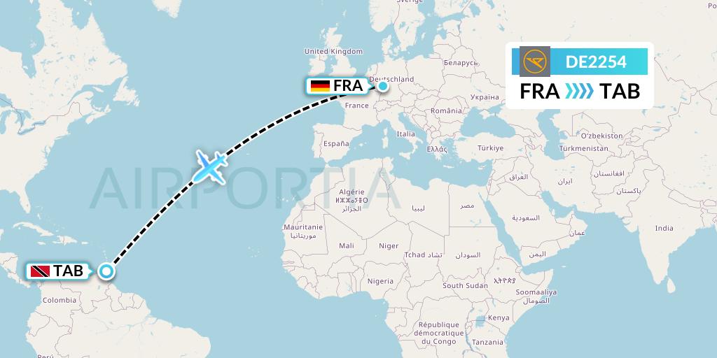 DE2254 Condor Flight Map: Frankfurt to Scarborough