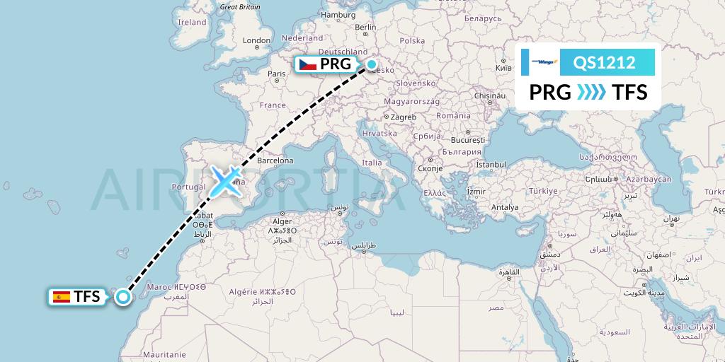 QS1212 Smartwings Flight Map: Prague to Tenerife