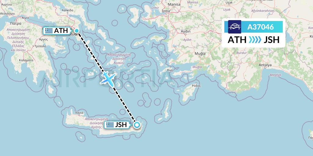 A37046 Aegean Airlines Flight Map: Athens to Sitia