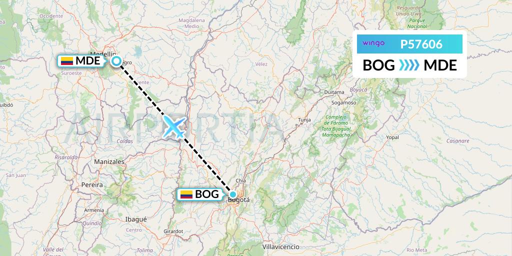 P57606 Copa Airlines Colombia Flight Map: Bogota to Medellin