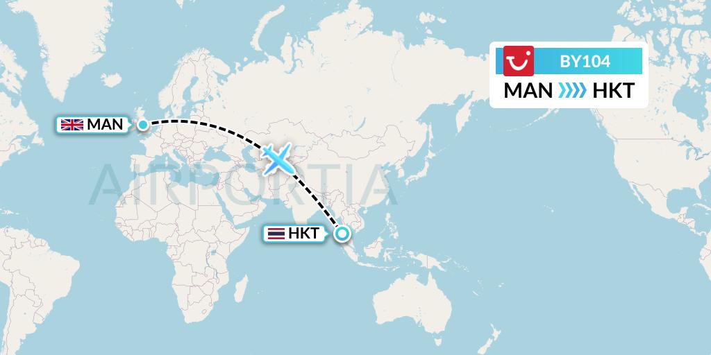 BY104 TUI Airways Flight Map: Manchester to Phuket
