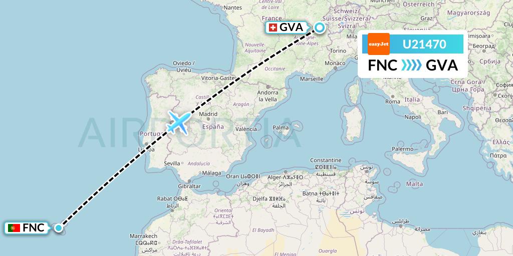 U21470 EasyJet Flight Map: Funchal to Geneva