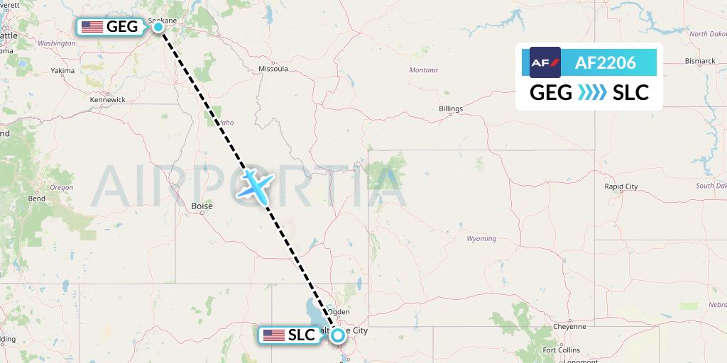 AF2206 Air France Flight Map: Spokane to Salt Lake City