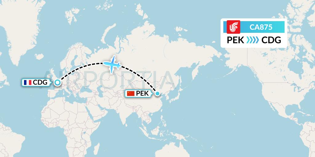 CA875 Air China Flight Map: Beijing to Paris