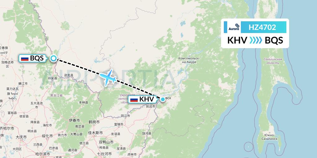 HZ4702 Aurora Flight Map: Khabarovsk to Blagoveshchensk