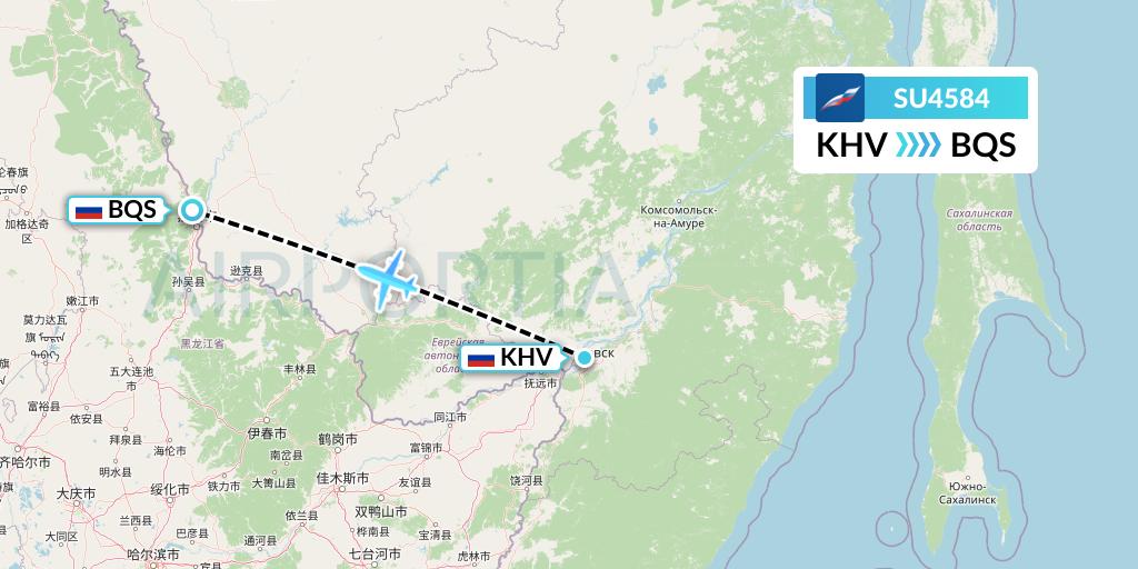 SU4584 Aeroflot Flight Map: Khabarovsk to Blagoveshchensk
