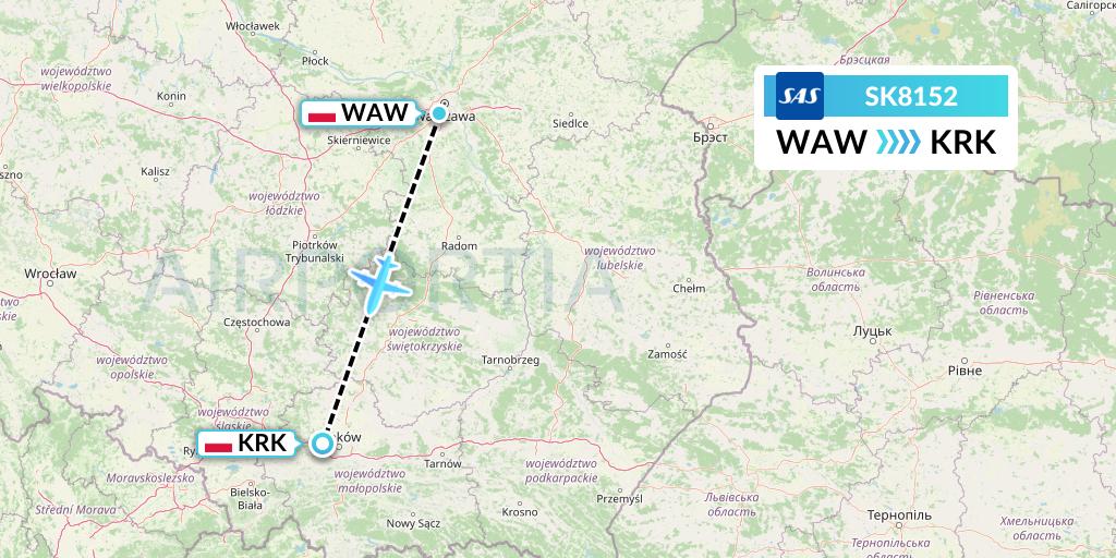 SK8152 SAS Flight Map: Warsaw to Krakow