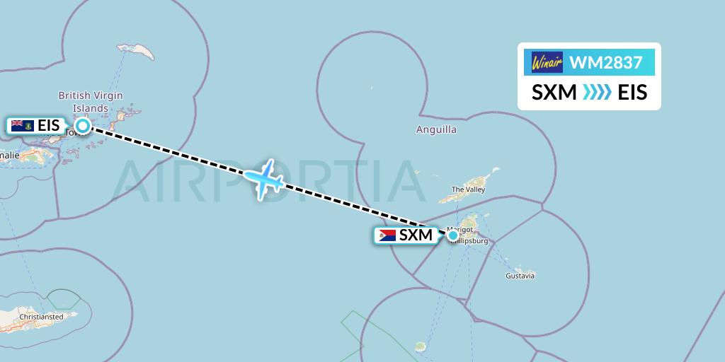 WM2837 Winair Flight Map: Sint Maarten to Beef Island
