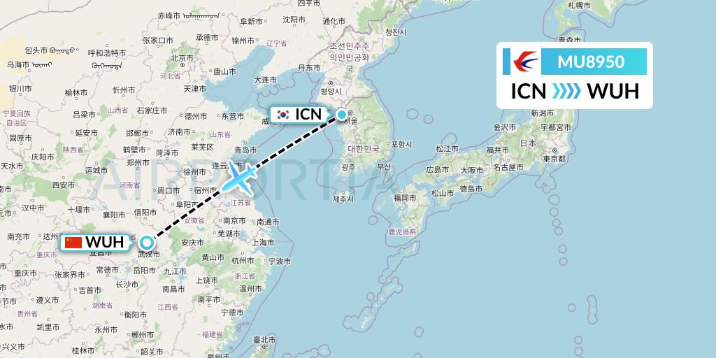 MU8950 China Eastern Airlines Flight Map: Seoul to Wuhan
