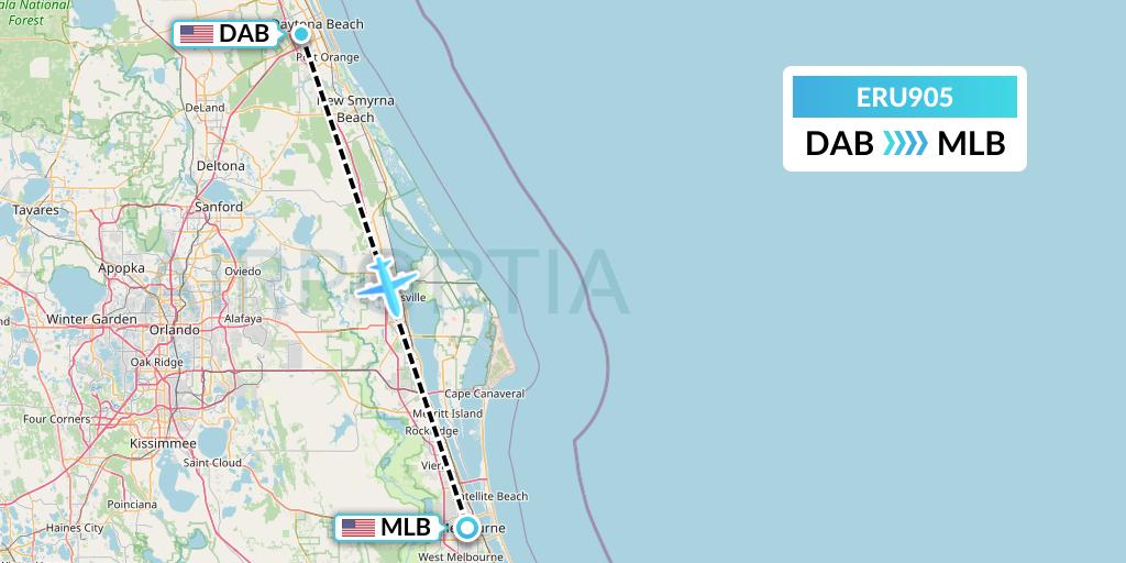 ERU905 Embry-riddle Aeronautical University Flight Map: Daytona Beach to Melbourne