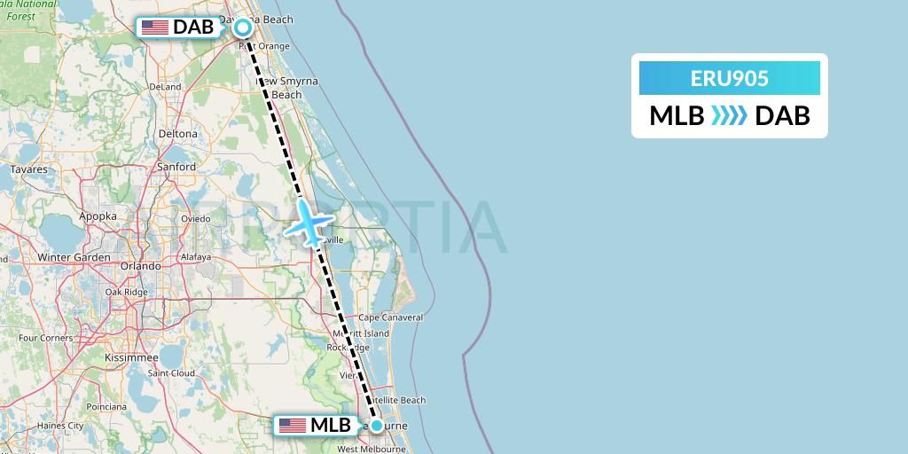 ERU905 Embry-riddle Aeronautical University Flight Map: Melbourne to Daytona Beach