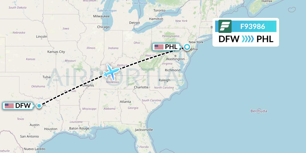F93986 Frontier Airlines Flight Map: Dallas to Philadelphia