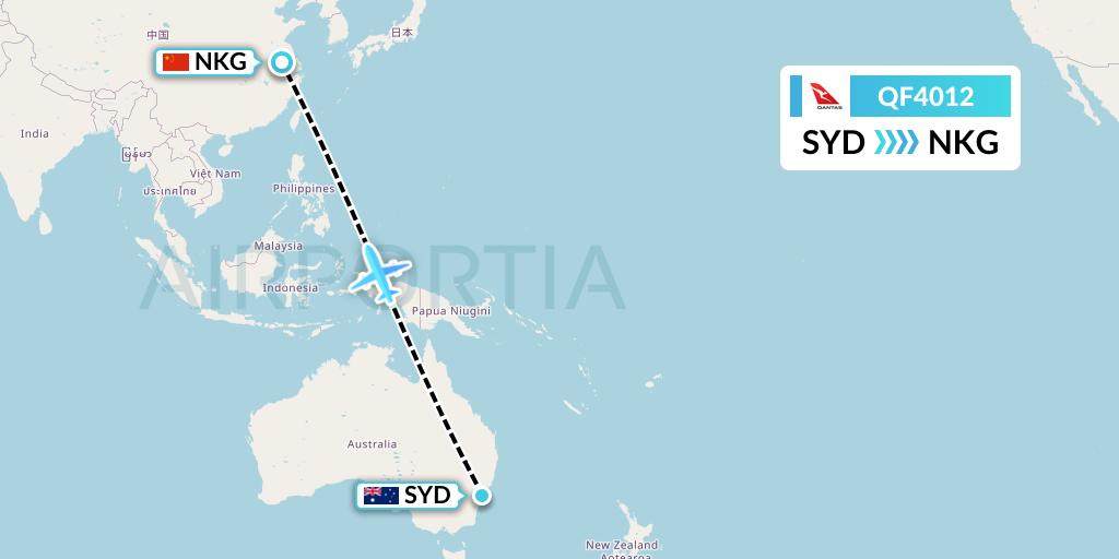 QF4012 Qantas Flight Map: Sydney to Nanjing