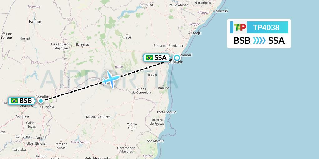 TP4038 TAP Portugal Flight Map: Brasilia to Salvador