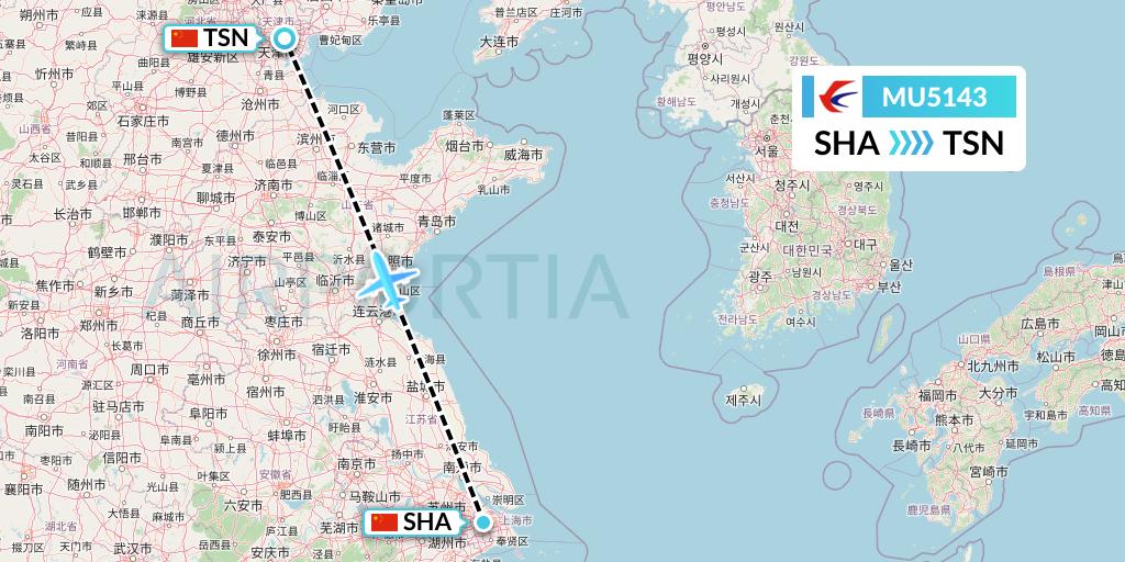MU5143 China Eastern Airlines Flight Map: Shanghai to Tianjin
