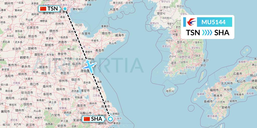 MU5144 China Eastern Airlines Flight Map: Tianjin to Shanghai