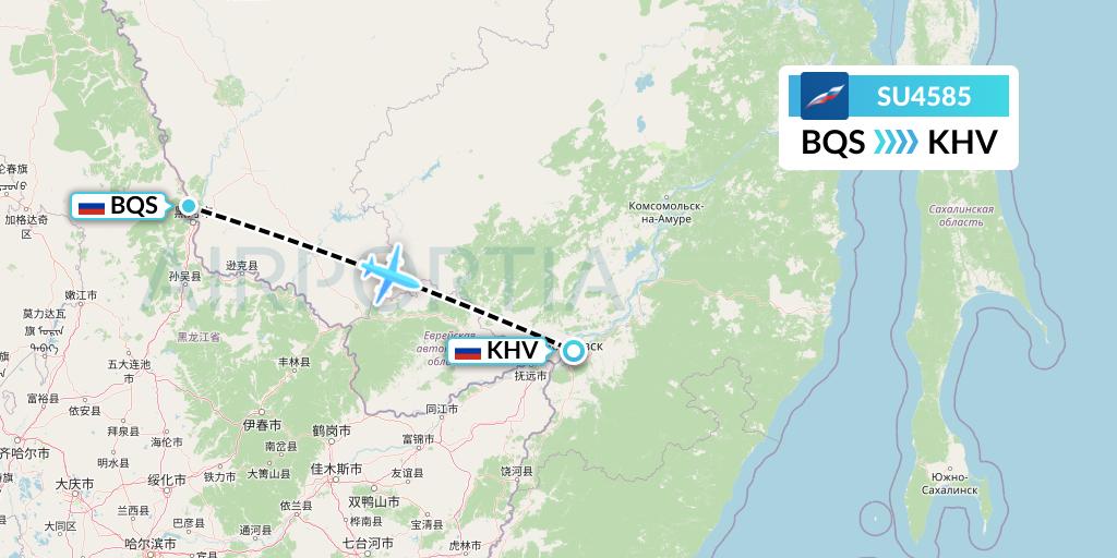 SU4585 Aeroflot Flight Map: Blagoveshchensk to Khabarovsk