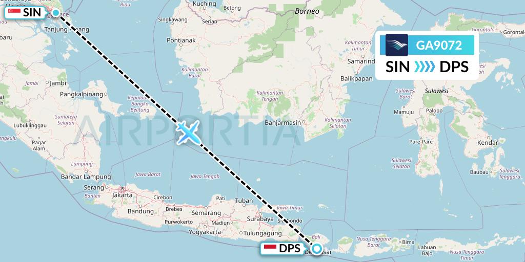GA9072 Garuda Indonesia Flight Map: Singapore to Denpasar