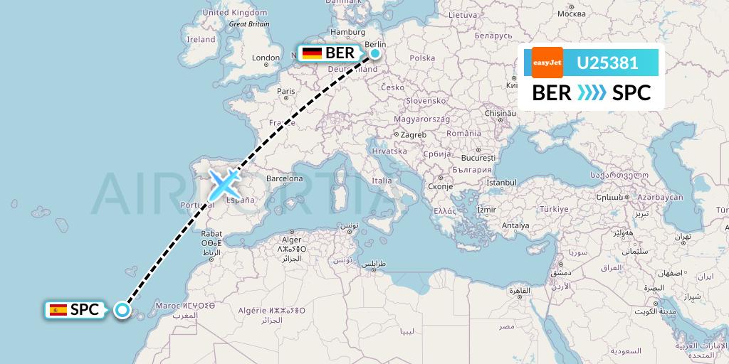 U25381 EasyJet Flight Map: Berlin to La Palma