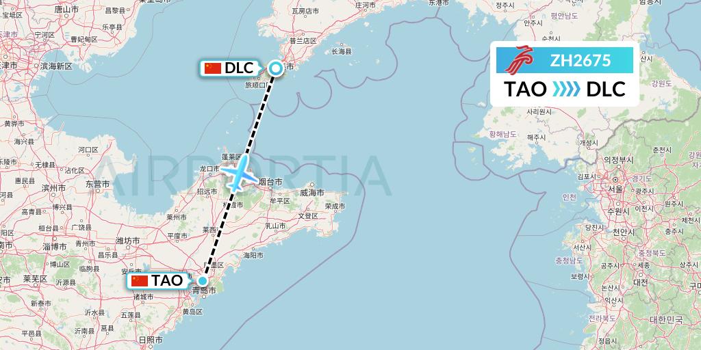 ZH2675 Shenzhen Airlines Flight Map: Qingdao to Dalian