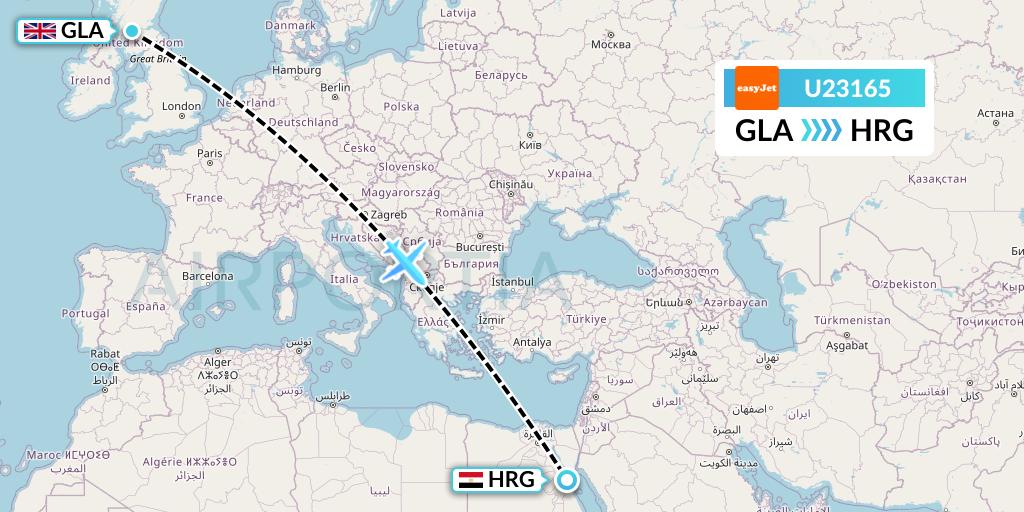 U23165 EasyJet Flight Map: Glasgow to Hurghada