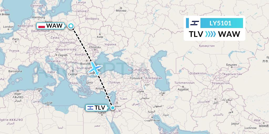 LY5101 El Al Flight Map: Tel Aviv to Warsaw