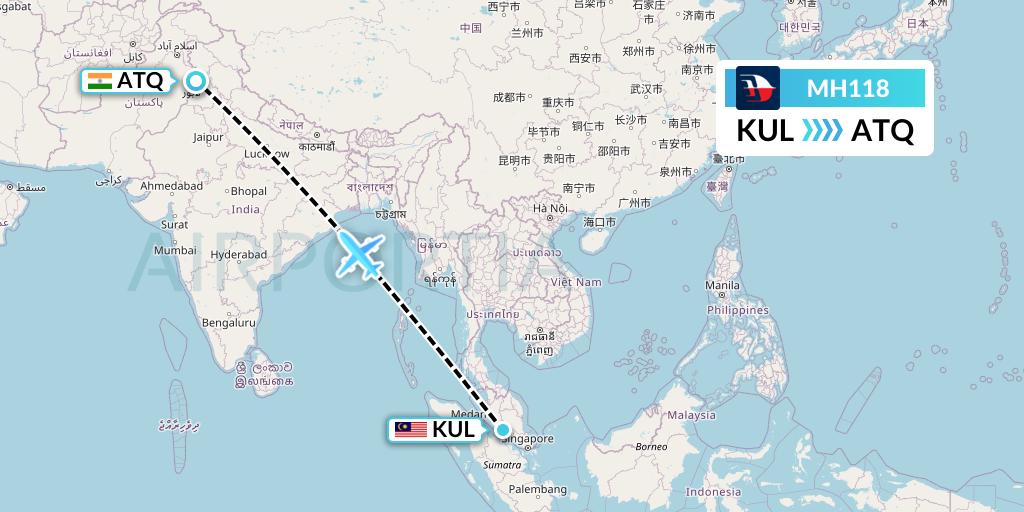 MH118 Malaysia Airlines Flight Map: Kuala Lumpur to Amritsar